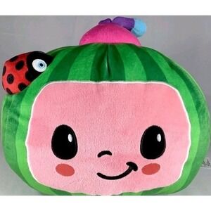 COCOMELON Watermelon TV Plush, Green Striped w/ Pink Face, Ladybug Antennae, EUC